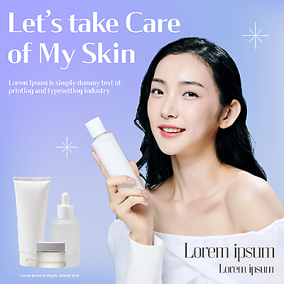 템플릿 여자 한명 들기 상반신 20대 성인 보라색 화장품 한국인 알림 피부 스킨케어 그라데이션 앰플 튜브용기 의료성형뷰티 성인여자한명만 이미지템플릿 AI파일 1 컬러 모션 사람 동양인 청년 신체부위 뷰티 용기_그릇 여자한명만 성인여자만 파일형식 벡터