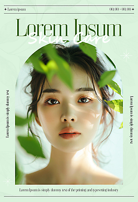 템플릿 여자 잎 그림자 한명 상반신 성인 초록색 햇빛 뷰티 알림 아치 스킨케어 의료성형뷰티 성인여자한명만 이미지템플릿 AI파일 식물 1 컬러 사람 태양 여자한명만 성인여자만 파일형식 벡터