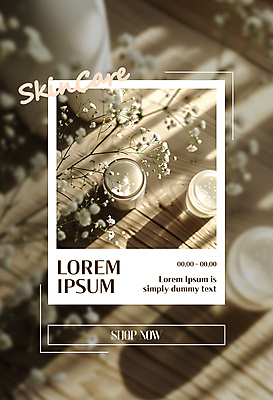 템플릿 탁자 그림자 사람없음 뷰티 화장품 알림 나무바닥 폴라로이드사진 안개꽃 스킨케어 공병 수분크림 이미지템플릿 AI파일 꽃 가구 바닥 폴라로이드 한해살이풀 병_담는 파일형식 벡터