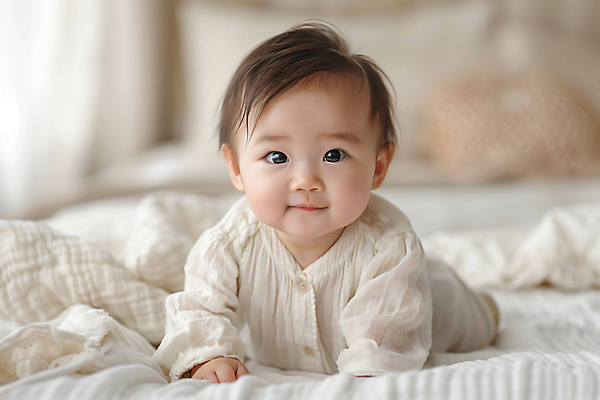 JPG 전신 편집이미지 응시 여자 엎드리기 한명 미소 이불 성장 아기 기록 앨범 디지털합성 의료성형뷰티 여자아기한명만 편집실사 AI인물포토 AI콘텐츠 1 시선 침구 모션 표정 사람 CG 여자한명만 여자아기만 파일형식 AI포토