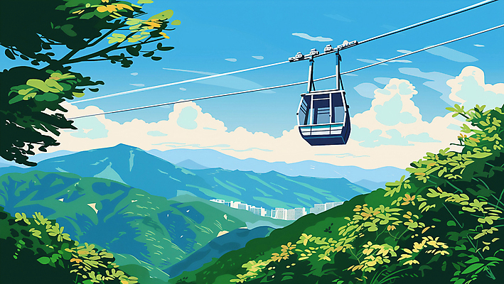 JPG 나무 구름 무료이미지 여행 일러스트 자연 하늘 산 사람없음 숲 케이블카 국내일러스트 AI일러스트 AI콘텐츠 자연요소 식물 생태계 파일형식