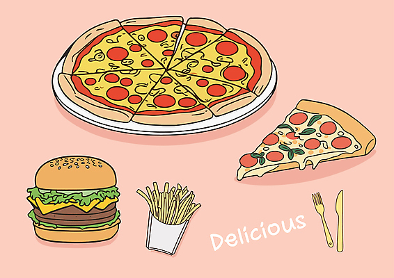 음식 포크 일러스트 피자 패스트푸드 사람없음 감자튀김 햄버거 나이프 조각피자 국내일러스트 AI파일 식기 감자 서양음식 튀김 칼 인스턴트 파일형식 벡터