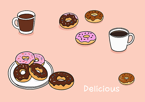 커피 음식 일러스트 디저트 사람없음 도넛 국내일러스트 AI파일 음료 파일형식 벡터