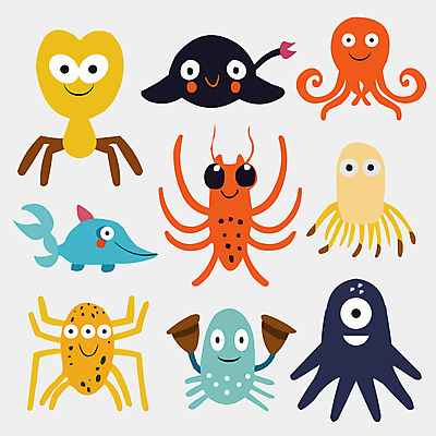 캐릭터 여러마리 일러스트 사람없음 귀여움 다양 몬스터 엘리먼트 일러캐릭터 AI파일 다수 컨셉 파일형식 벡터