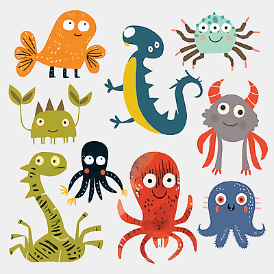 캐릭터 여러마리 일러스트 사람없음 귀여움 다양 몬스터 엘리먼트 일러캐릭터 AI파일 다수 컨셉 파일형식 벡터