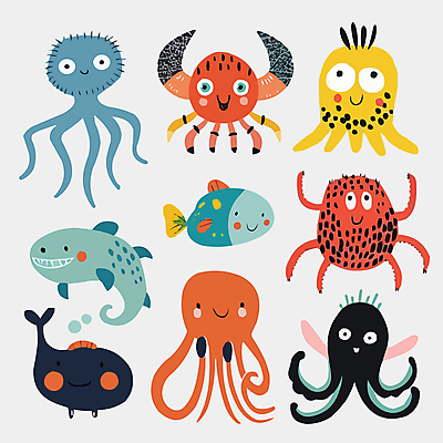 캐릭터 여러마리 일러스트 사람없음 귀여움 다양 몬스터 엘리먼트 일러캐릭터 AI파일 다수 컨셉 파일형식 벡터