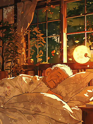 JPG 여자 노년 할머니 엎드리기 일러스트 창문 베개 안기 나뭇잎 조명 따뜻함 한명 미소 상반신 침대 잠 포근함 노인여자한명만 국내일러스트 AI일러스트 AI콘텐츠 1 가구 잎 침구 모션 표정 사람 성인 감각 여자한명만 노인여자만 파일형식
