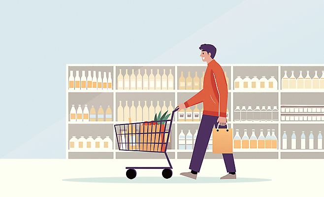 전신 라이프스타일 남자 일러스트 한명 들기 성인 생활 쇼핑 장보기 쇼핑백 걷기 쇼핑카 시세 당기기 병 상품 슈퍼마켓 매대 성인남자한명만 국내일러스트 AI파일 1 식기 가방 모션 사람 금융 상점 카트 남자한명만 성인남자만 파일형식 벡터