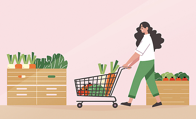 전신 라이프스타일 여자 분홍색 토마토 채소 일러스트 한명 성인 생활 쇼핑 장보기 걷기 쇼핑카 당근 시세 상품 무 양배추 슈퍼마켓 매대 성인여자한명만 국내일러스트 AI파일 1 컬러 모션 뿌리채소 사람 금융 상점 카트 여자한명만 성인여자만 파일형식 벡터