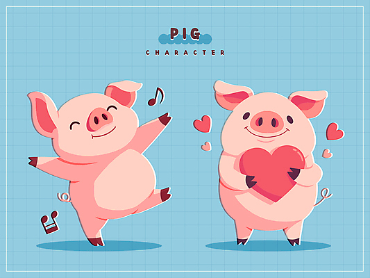 캐릭터 동물캐릭터 스티커 두마리 음표 일러스트 안기 들기 사람없음 파란색 춤 돼지 즐거움 일러캐릭터 AI파일 동물 기호 감정 음악 컬러 2 포유류 모션 문화예술 파일형식 벡터