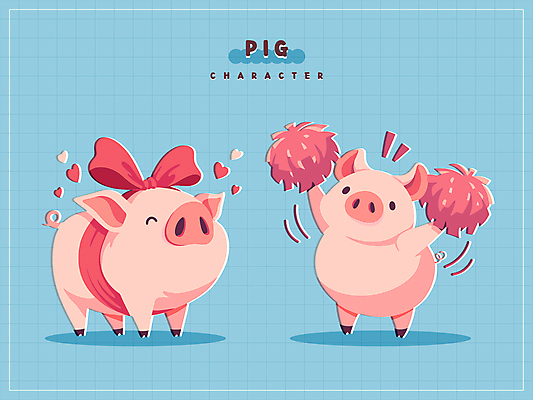 캐릭터 리본 동물캐릭터 스티커 두마리 일러스트 응원 미소 웃음 들기 사람없음 파란색 응원용품 돼지 응원수술 일러캐릭터 AI파일 동물 컬러 2 포유류 모션 표정 오브젝트 파일형식 벡터