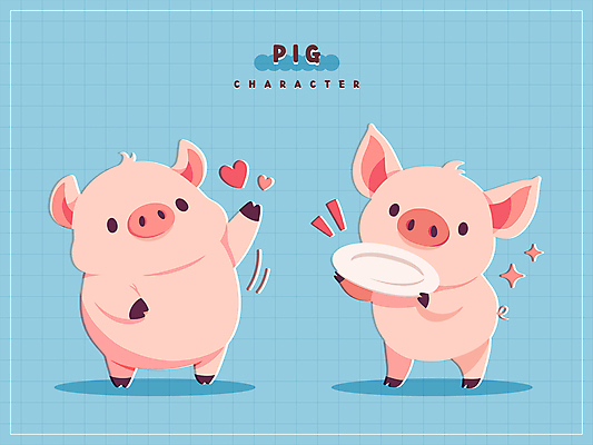 캐릭터 그릇 접시 동물캐릭터 스티커 두마리 일러스트 들기 사람없음 파란색 반짝임 인사 돼지 일러캐릭터 AI파일 동물 식기 컬러 2 포유류 모션 예절 파일형식 벡터