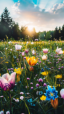 JPG 편집 편집이미지 꽃 백그라운드 풍경 초원 사람없음 들꽃 합성 편집실사 AI포토 AI콘텐츠 식물 CG 파일형식