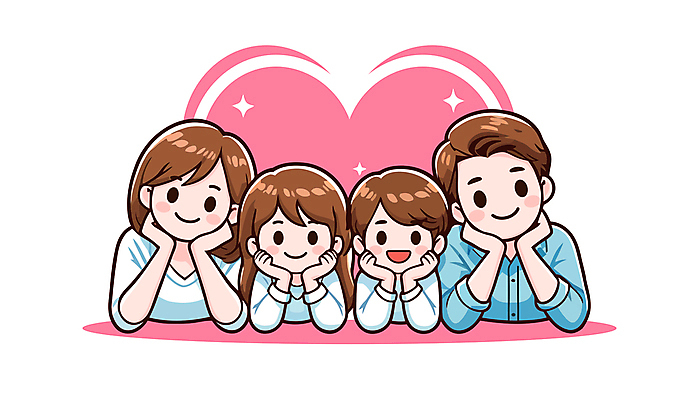 여자 남자 행복 어린이 분홍색 일러스트 가족 사랑 웃음 소녀 소년 여러명 성인 부모 턱괴기 자녀 꽃받침 국내일러스트 AI파일 감정 컬러 다수 관계 모션 표정 사람 손짓 파일형식 벡터