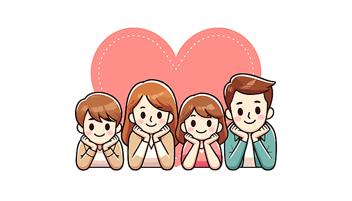 여자 남자 행복 어린이 분홍색 일러스트 가족 사랑 웃음 소녀 소년 여러명 성인 부모 턱괴기 자녀 꽃받침 국내일러스트 AI파일 감정 컬러 다수 관계 모션 표정 사람 손짓 파일형식 벡터