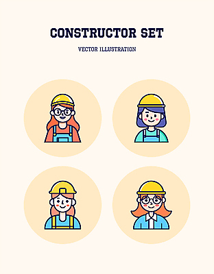 여자 안경 인물캐릭터 라인일러스트 일러스트 노동자 작업복 여러명 성인 안전모 헬멧 라인아트 엘리먼트 성인여자만 벡터 건설근로자 일러캐릭터 AI파일 직업 캐릭터 잡화 옷 선 다수 사람 안전장비 보호장비 여자만 성인만 파일형식