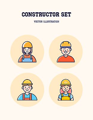 여자 남자 인물캐릭터 라인일러스트 일러스트 노동자 작업복 여러명 성인 안전모 헬멧 라인아트 엘리먼트 성인만 벡터 건설근로자 일러캐릭터 AI파일 직업 캐릭터 옷 선 다수 사람 안전장비 보호장비 파일형식