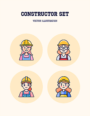 여자 안경 인물캐릭터 라인일러스트 일러스트 노동자 작업복 여러명 성인 안전모 헬멧 라인아트 엘리먼트 성인여자만 벡터 건설근로자 일러캐릭터 AI파일 직업 캐릭터 잡화 옷 선 다수 사람 안전장비 보호장비 여자만 성인만 파일형식