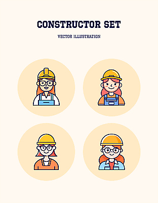 여자 안경 인물캐릭터 라인일러스트 일러스트 노동자 작업복 여러명 성인 안전모 헬멧 라인아트 엘리먼트 성인여자만 벡터 건설근로자 일러캐릭터 AI파일 직업 캐릭터 잡화 옷 선 다수 사람 안전장비 보호장비 여자만 성인만 파일형식