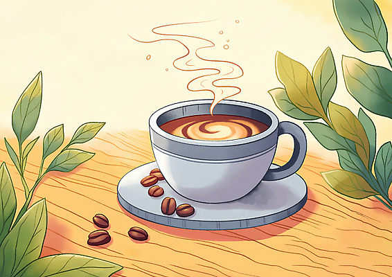 JPG 커피 일러스트 자연 탁자 휴식 나뭇잎 잔 따뜻함 사람없음 평화 원두 가을 커피잔 향기 국내일러스트 AI일러스트 AI콘텐츠 식기 계절 음료 가구 컨셉 잎 생태계 냄새 파일형식