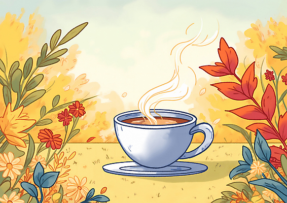 JPG 커피 일러스트 자연 탁자 휴식 나뭇잎 잔 따뜻함 사람없음 원두 가을 커피잔 향기 국내일러스트 AI일러스트 AI콘텐츠 식기 계절 음료 가구 컨셉 잎 생태계 냄새 파일형식