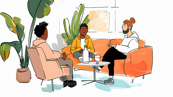 JPG 서양인 남자 음료 의자 일러스트 휴식 실내 대화 웃음 앉기 동양인 성인 세명 친구 소파 편안함 관엽식물 성인남자만 국내일러스트 AI일러스트 AI콘텐츠 외국인 식물 가구 컨셉 관계 모션 표정 말하기 사람 인종 내부 감각 남자만 성인만 파일형식