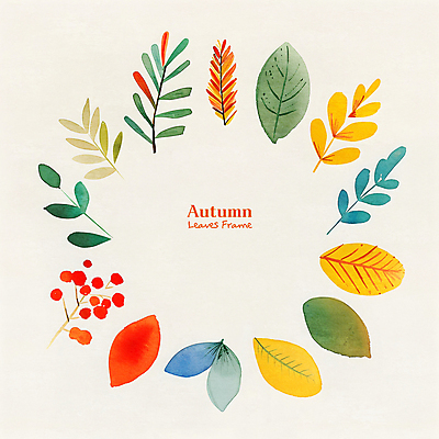 PSD 열매 일러스트 자연 나뭇잎 수채화 프레임 사람없음 가을 테두리 원형프레임 국내일러스트 식물 계절 잎 원형 생태계 파일형식