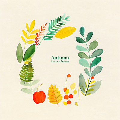 PSD 열매 일러스트 자연 나뭇잎 수채화 프레임 사람없음 가을 테두리 원형프레임 국내일러스트 식물 계절 잎 원형 생태계 파일형식