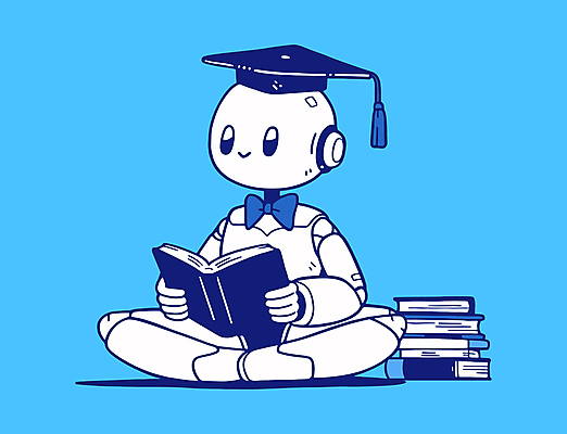 학생 교육 일러스트 학사모 미래 사람없음 책 파란색 독서 디지털 스마트 로봇 학습자료 도우미 AI_인공지능 국내일러스트 AI파일 모자_잡화 컬러 컨셉 졸업 교육자료 파일형식 벡터