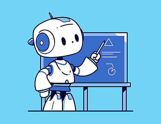 교육 일러스트 미래 사람없음 파란색 디지털 교사 칠판 가르침 막대기 스마트 로봇 도우미 AI_인공지능 국내일러스트 AI파일 직업 컬러 컨셉 파일형식 벡터