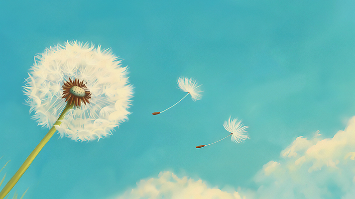 JPG 구름 하늘색 일러스트 자연 하늘 바람 풍경 사람없음 여름 평화 민들레 민들레홀씨 국내일러스트 AI일러스트 AI콘텐츠 자연요소 계절 꽃 컨셉 날씨 파란색 생태계 파일형식