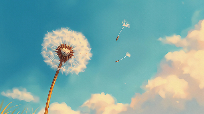 JPG 구름 하늘색 일러스트 자연 하늘 바람 풍경 사람없음 여름 평화 민들레 민들레홀씨 국내일러스트 AI일러스트 AI콘텐츠 자연요소 계절 꽃 컨셉 날씨 파란색 생태계 파일형식