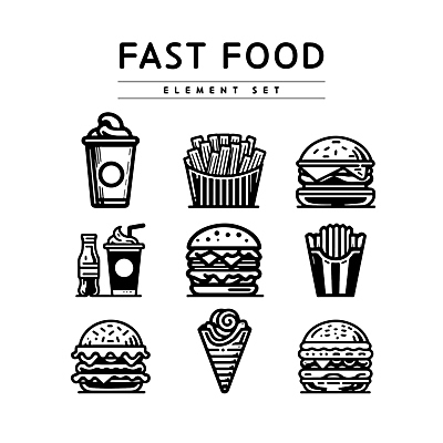 라인일러스트 일러스트 패스트푸드 사람없음 컵 감자튀김 햄버거 콜라 쉐이크 엘리먼트 치즈버거 국내일러스트 AI파일 식기 음료 감자 튀김 인스턴트 탄산음료 파일형식 벡터