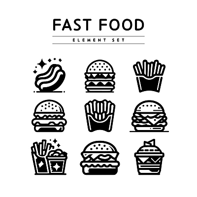 라인일러스트 일러스트 아이스크림 패스트푸드 사람없음 감자튀김 햄버거 핫도그 엘리먼트 치즈버거 국내일러스트 AI파일 음식 디저트 감자 튀김 인스턴트 파일형식 벡터