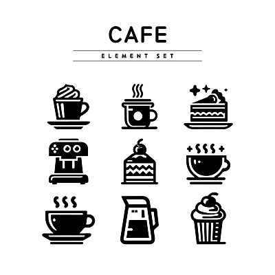 커피 라인일러스트 일러스트 주전자 잔 사람없음 컵 카페 차 컵케이크 에스프레소머신 엘리먼트 국내일러스트 AI파일 식기 음료 주방용품 케이크 상점 커피용품 파일형식 벡터