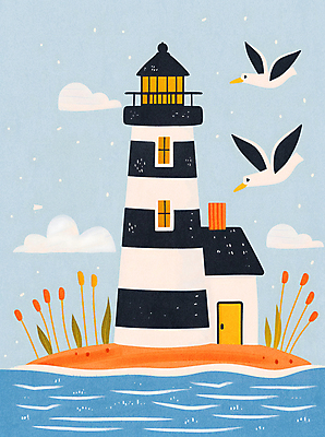 JPG 식물 바다 섬 하늘색 일러스트 자연 갈매기 하늘 등대 사람없음 분위기 국내일러스트 AI일러스트 AI콘텐츠 컨셉 조류 파란색 생태계 파일형식