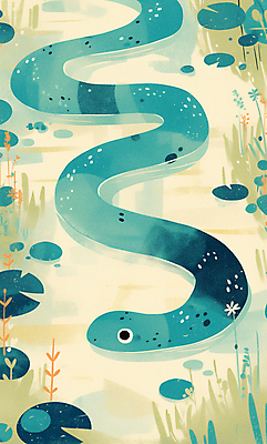 JPG 꽃 일러스트 자연 수채화 잔디 사람없음 초록색 귀여움 연못 풀 뱀 감성 국내일러스트 AI일러스트 AI콘텐츠 식물 컬러 컨셉 파충류 생태계 파일형식