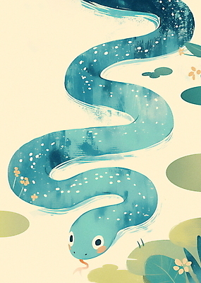 JPG 꽃 일러스트 자연 수채화 잔디 사람없음 초록색 귀여움 풀 뱀 감성 국내일러스트 AI일러스트 AI콘텐츠 식물 컬러 컨셉 파충류 생태계 파일형식