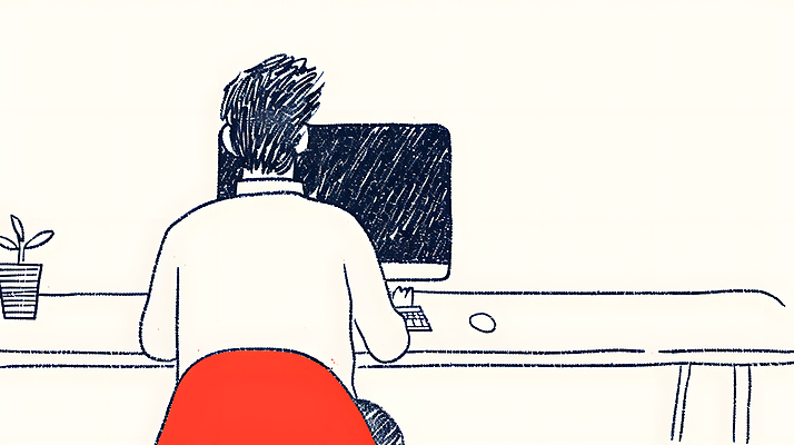 JPG 디자인 남자 일러스트 한명 성인 빨간색 모니터 업무 작업 디자이너 책상 재택근무 프리랜서 성인남자한명만 국내일러스트 AI일러스트 AI콘텐츠 직업 1 컬러 가구 비즈니스 사람 컴퓨터 남자한명만 성인남자만 파일형식