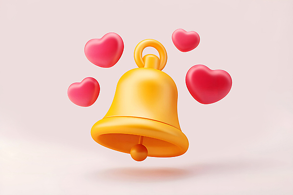 PSD 아이콘 사람없음 3D아이콘 노란색 3D 종 하트 메시지 알림 모양 컬러 디지털합성 파일형식