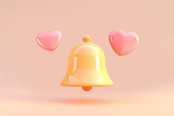 PSD 아이콘 사람없음 3D아이콘 노란색 3D 종 하트 메시지 알림 모양 컬러 디지털합성 파일형식