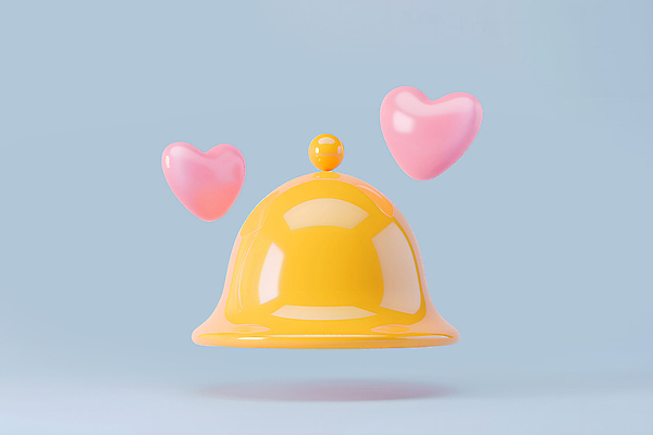 PSD 아이콘 사람없음 3D아이콘 노란색 3D 종 하트 메시지 알림 모양 컬러 디지털합성 파일형식