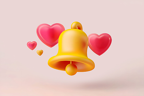 PSD 아이콘 사람없음 3D아이콘 노란색 3D 종 하트 메시지 알림 모양 컬러 디지털합성 파일형식