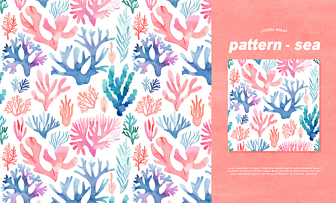 PSD 편집이미지 바다 백그라운드 패턴 수채화 사람없음 컬러풀 화려 산호 이미지편집 컬러 컨셉 무늬 자포동물 파일형식