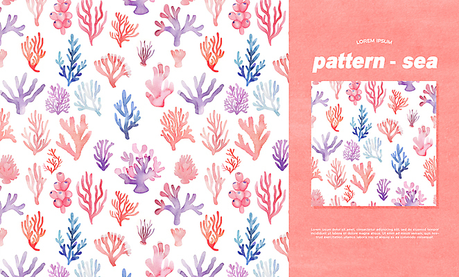 PSD 편집이미지 바다 백그라운드 패턴 수채화 사람없음 컬러풀 화려 산호 이미지편집 컬러 컨셉 무늬 자포동물 파일형식