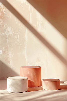 JPG 편집이미지 백그라운드 그림자 사람없음 햇빛 원형 오브젝트 원기둥 단상 베이지색 포디움 편집실사 AI포토 AI콘텐츠 도형 컬러 태양 무대 CG 파일형식