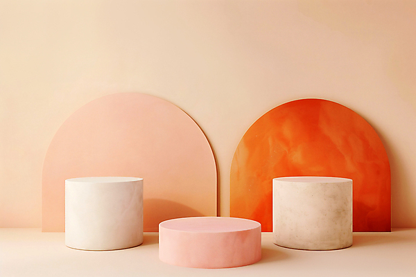 JPG 편집이미지 백그라운드 그림자 사람없음 햇빛 원형 오브젝트 원기둥 단상 베이지색 포디움 편집실사 AI포토 AI콘텐츠 도형 컬러 태양 무대 CG 파일형식