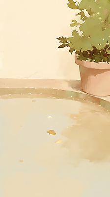 JPG 화분 물결 일러스트 자연 사람없음 물 물방울 웅덩이 베이지색 미니멀 국내일러스트 AI일러스트 AI콘텐츠 자연요소 컬러 생태계 파일형식