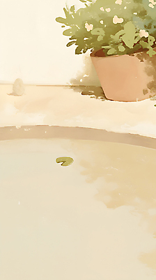 JPG 화분 물결 일러스트 자연 사람없음 물 물방울 웅덩이 베이지색 미니멀 국내일러스트 AI일러스트 AI콘텐츠 자연요소 컬러 생태계 파일형식