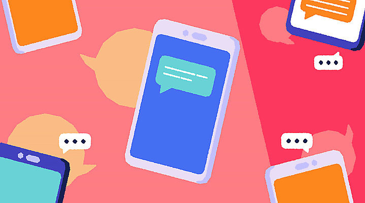 분홍색 말풍선 일러스트 커뮤니케이션 사람없음 스마트폰 디지털 메시지 알림 소통 국내일러스트 AI파일 컬러 컨셉 핸드폰 스마트기기 파일형식 벡터